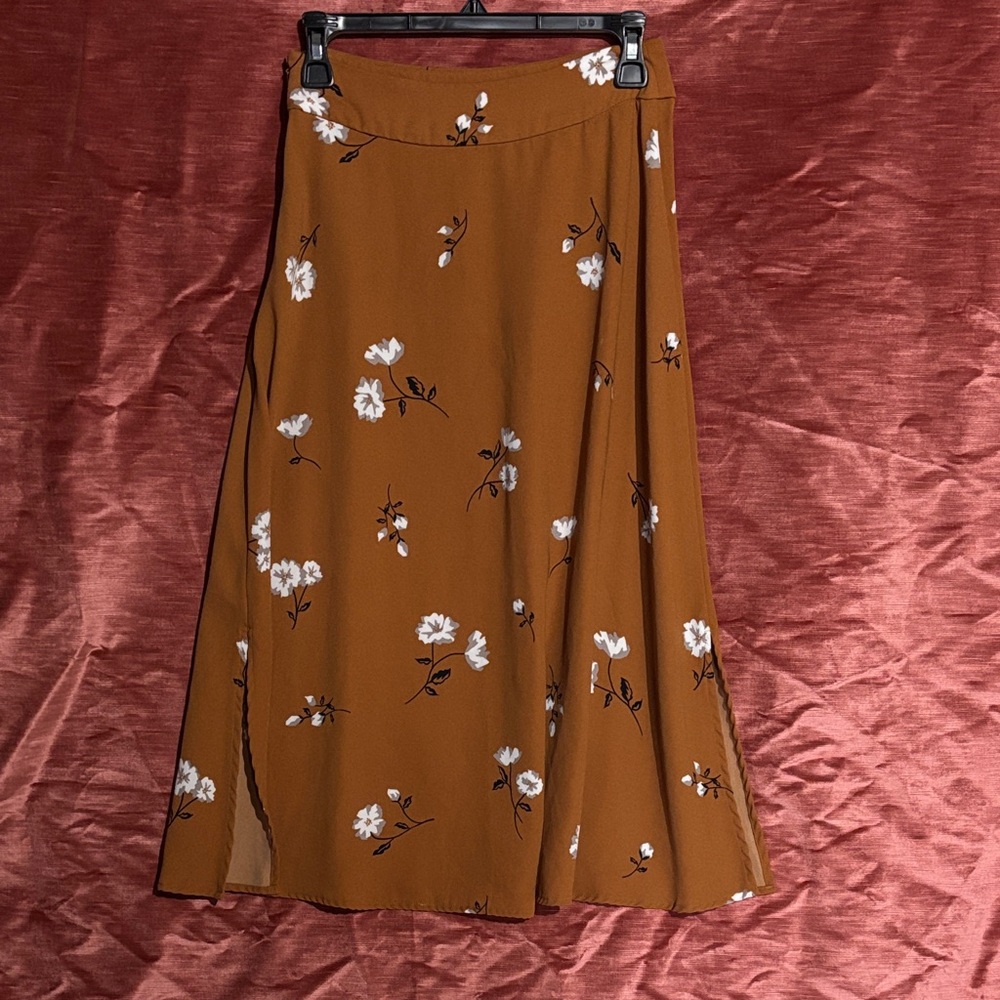 Kensie Brown Floral A-Line Skirt